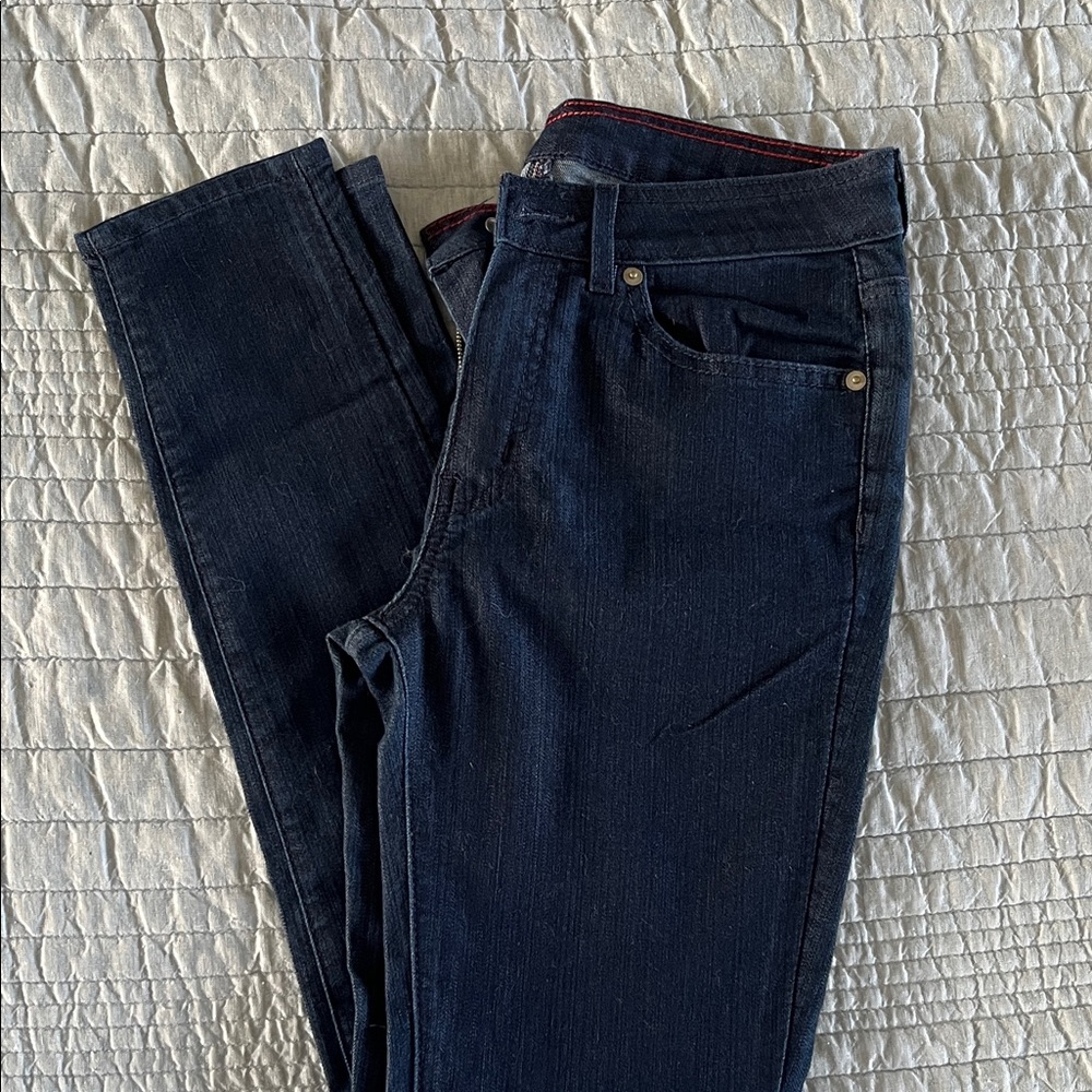 American Giant Dark Indigo Jeans with Red Stitching